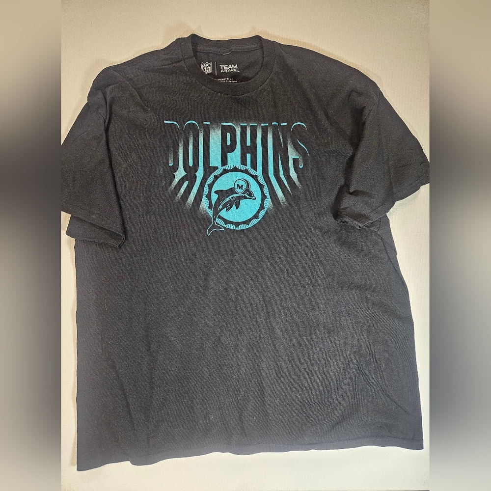 Miami Dolphins Shirt Mens 2XL‎ Black NFL Football Team Apparel Cotton Retro Tee